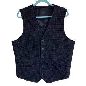 Marc Anthony Mens XL Wool Blend Houndstooth Plaid Vest Waiscoat Black Tailored